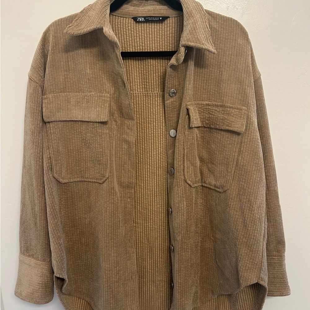 Zara women’s Brown Corduroy Button-Up Shirt